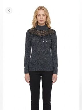 Lauren Michelle vintage Black grey sparkly sequin top size medium